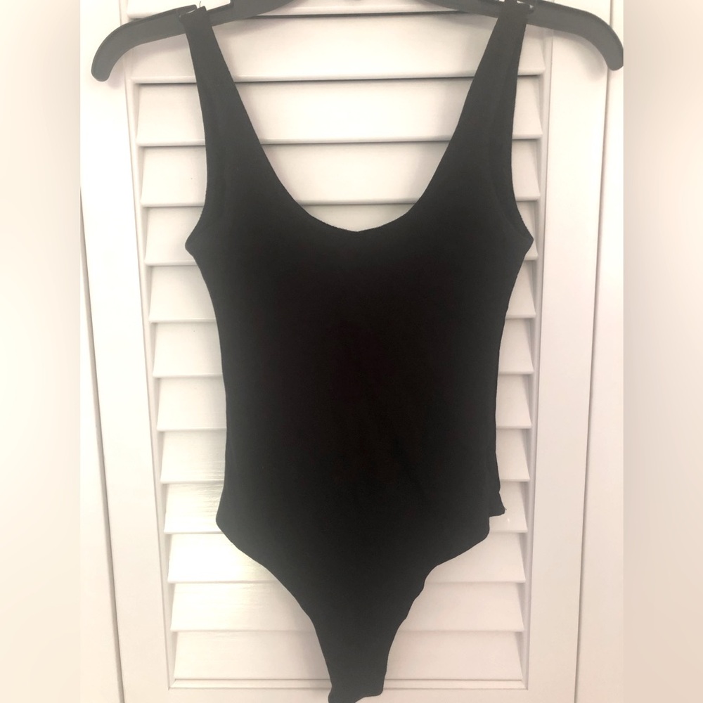 Black Cotton/Spandex Low Back Thong Bodysuit